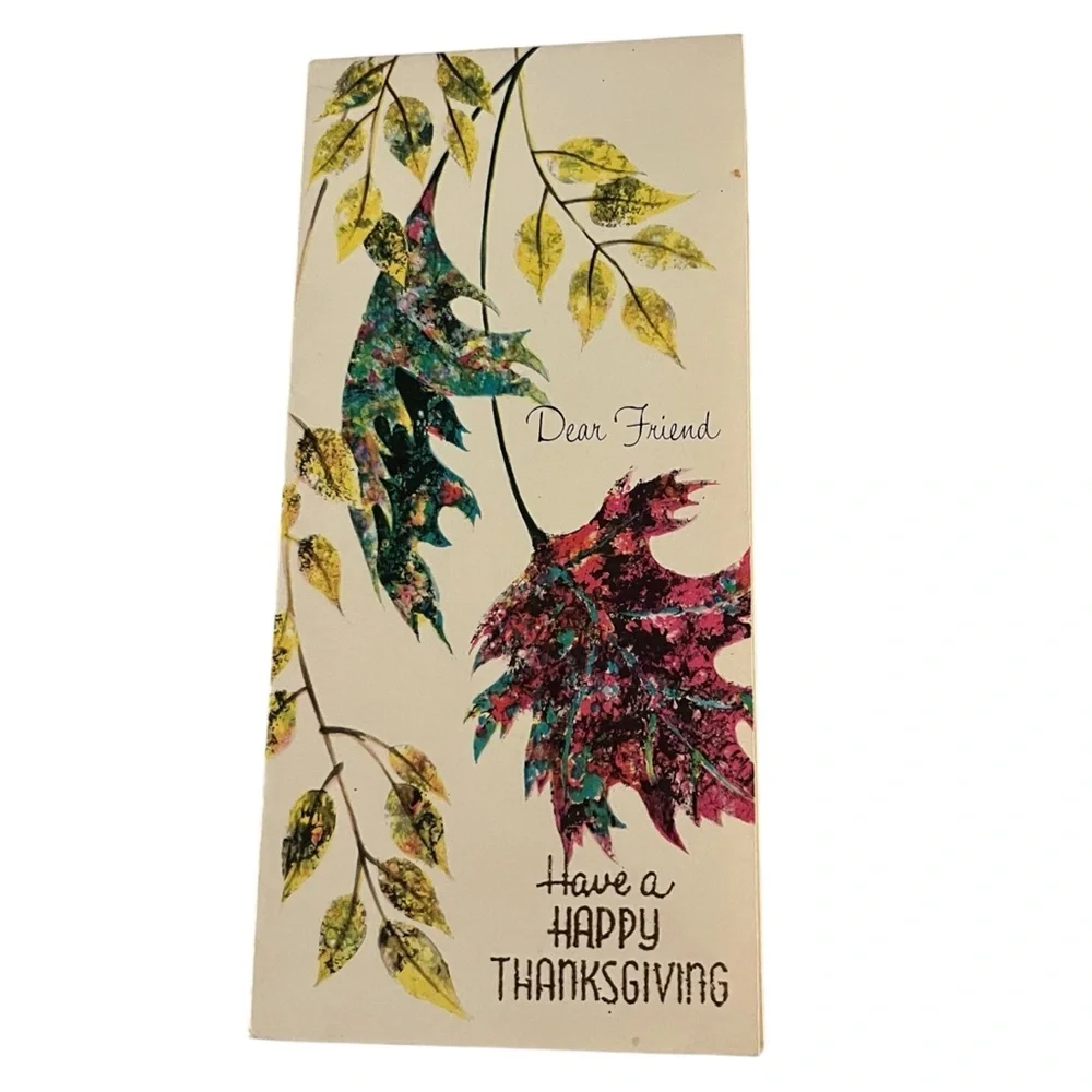 Unused Vintage Greeting Card Happy Thanksgiving Leaves Fall Glitter Friend
